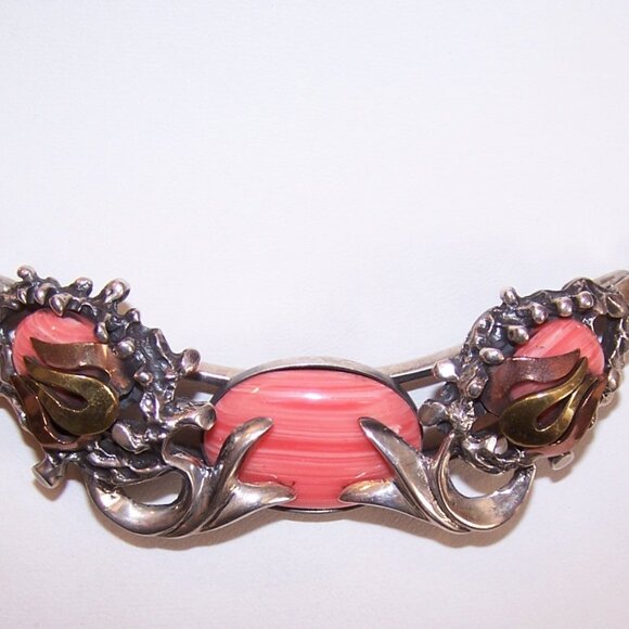 Made in Mexico Mexican 950 Silver and Pink Rhodochrosite Necklace/Clip Earrings - Picture 5 of 13